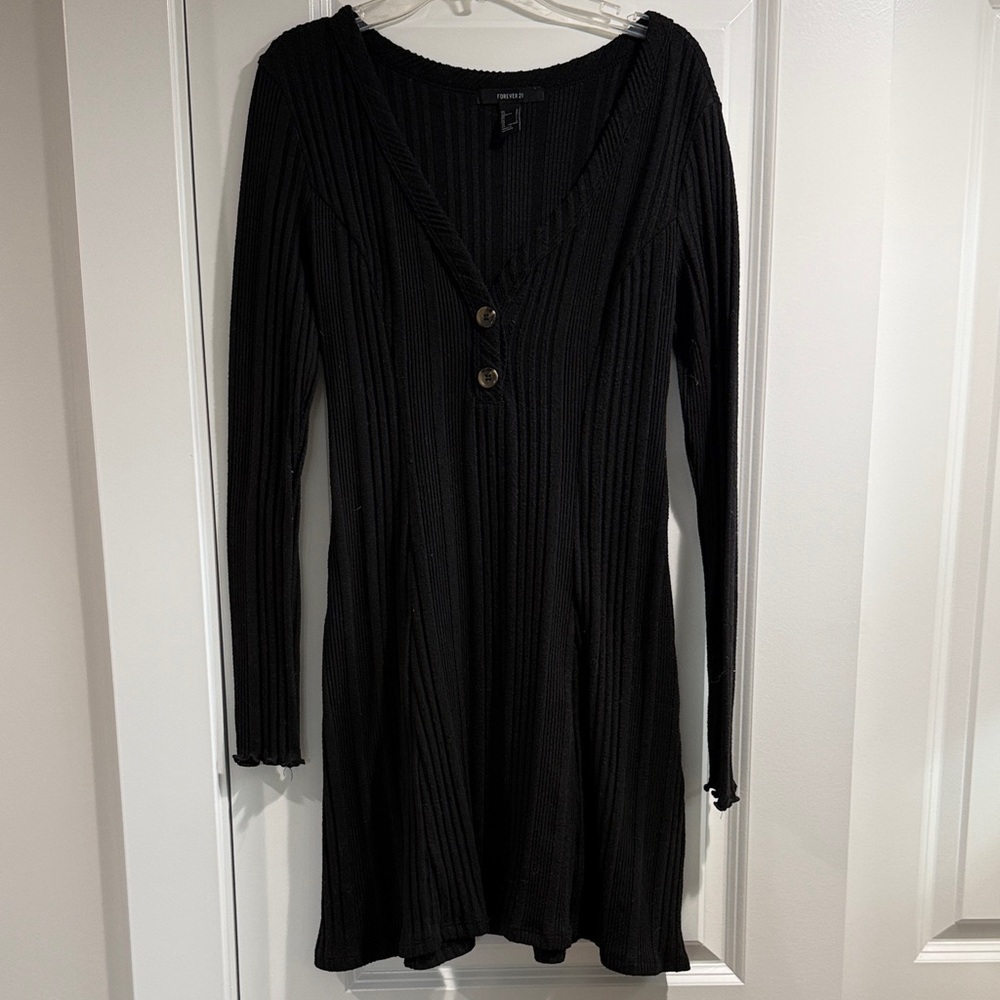 Forever 21 Black Long Sleeve Dress with Button Detail